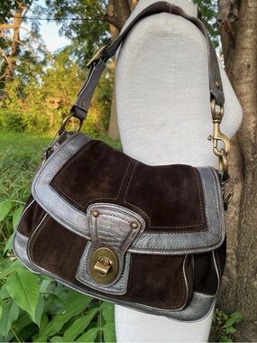 🐻🍫RARE Y2K Legacy Ali Metallic/chocolate Suede Hobo shoulder Bag Legacy interior